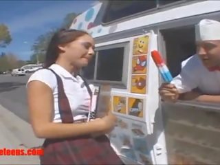 Icecream truck damsel gets more than icecream in pigtails