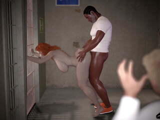 Ginger Haired Woman Fuck a Big Black johnson in Prison.