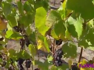 Outside vineyard sex clip with busty deity