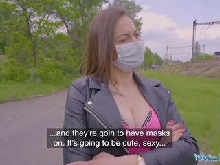 Public Agent Face Mask Fucking a desirable sweet girlfriend with Big Natural Boobs